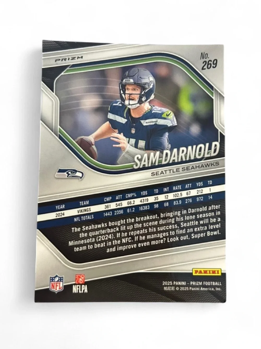 2025 Panini Prizm Sam Darnold Blue Checkerboard #269 Seattle Seahawks Rare Card⁠ - Picture 2 of 2